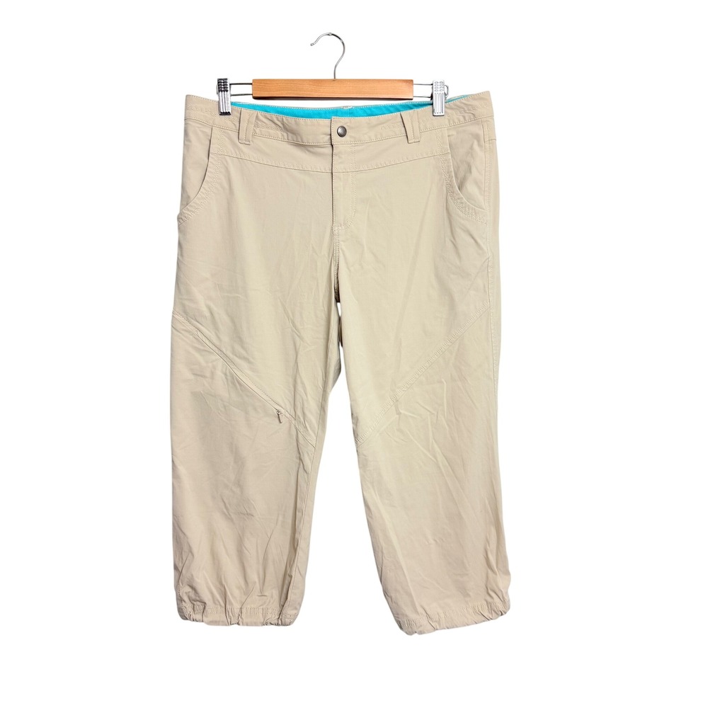 Eddie Bauer Travex Womens Tan Beige Hiking Capri Pants Size 12 Cinch Hem Outdoor